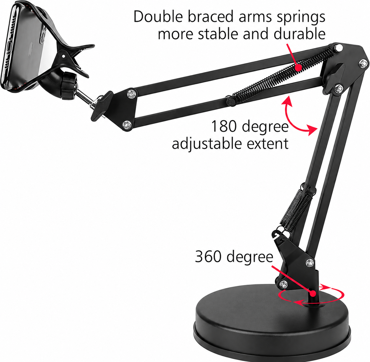 Adjustable Desktop Mobile Phone Holder Stand with Flexible Boom Arm | 360° Rotating Smartphone Mount