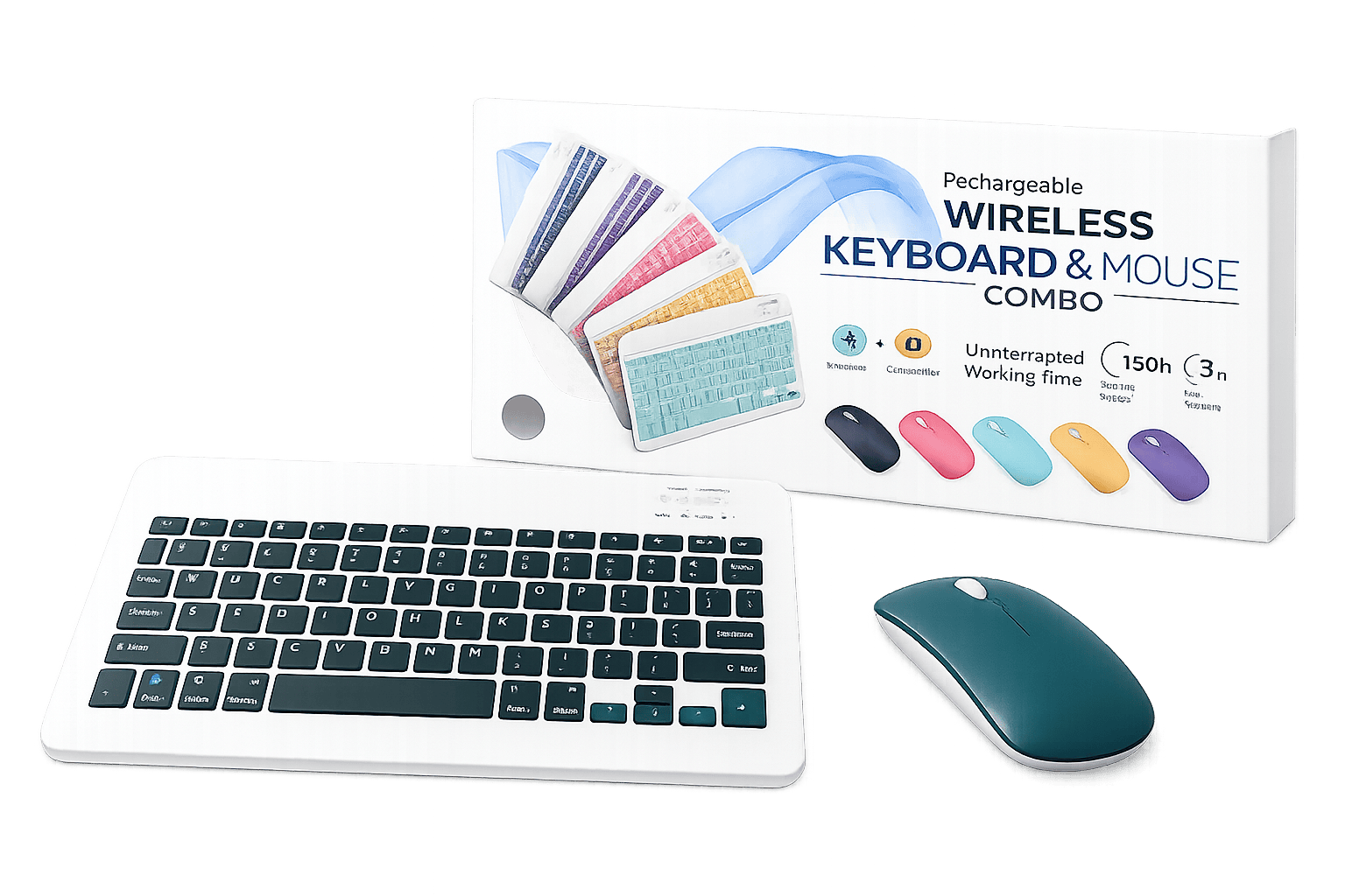 Rechargeable Wireless Bluetooth Keyboard & Mouse Combo