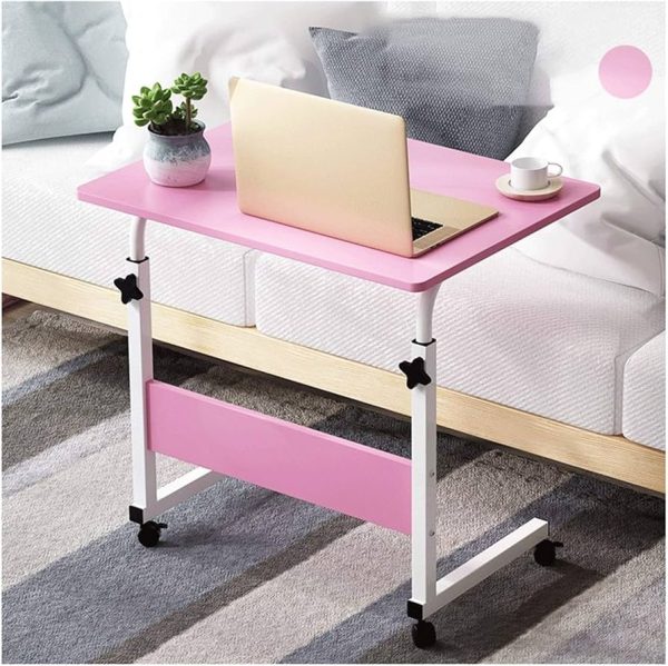 Mobile Lap Table Computer Desk Stand Desk Height Adjustable Table Side Table For Bed Sofa Hospital Nursing Reading Eating overbed table (Color : Black) (Pink)