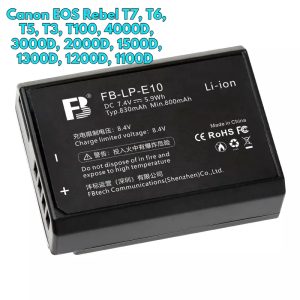 FB LP-E10 battery for Canon EOS Rebel T7, T6, T5, T3, T100, 4000D, 3000D, 2000D, 1500D, 1300D, 1200D, 1100D - eTrail